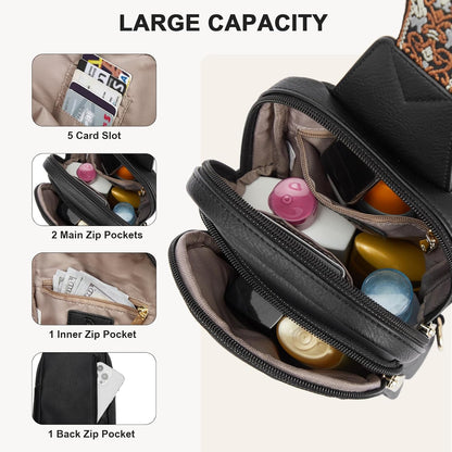 HOTBOSTANTEN Sling Bag Quilted Crossbody Bags for Women Cross Body Purse Leather Fanny Pack with Adjustable Guitar Strap