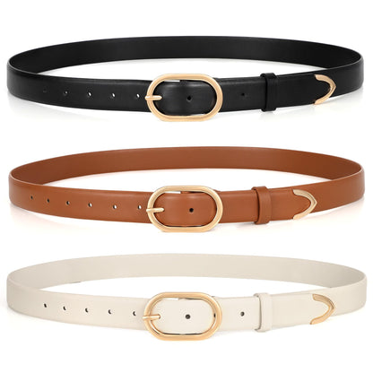 HOTXZQTIVE 3 Pack Plus Size Women's Leather Belts for Jeans Pants Dress Fashion Gold Buckle Ladies Waist Belt