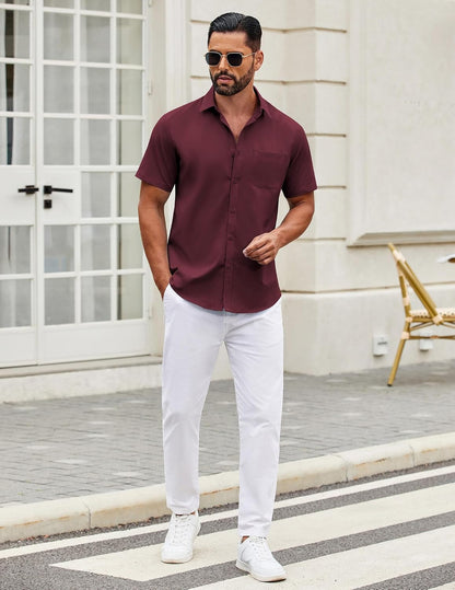 HOTCOOFANDY Mens Short Sleeve Casual Button Down Shirts Summer Untucked Dress Shirts with Pocket