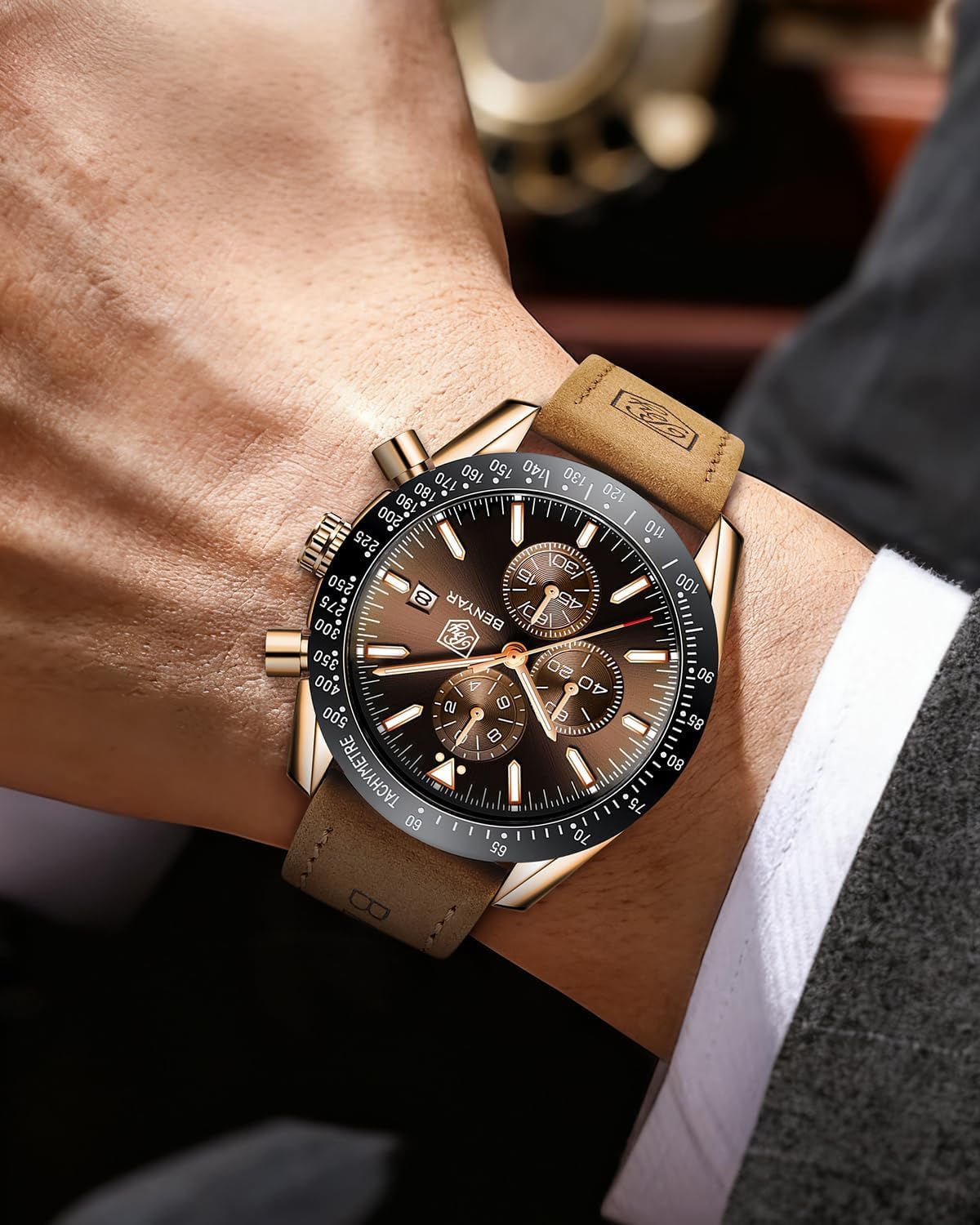 HOTBENYAR Mens Watches Quartz Analog Chronograph Waterproof Wrist Watches for Men Fashion Business Work Casual Sport Dress Watch with Calendar
