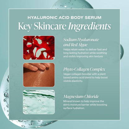 HOTSaltair Hyaluronic Acid Body Serum – Hydrating Body Lotion for Smoother Looking Skin – Sheer Gel Moisturizer with Sodium Hyaluronate & Red Algae – Fragrance-Free HA Hydrator – 13oz Pump Bottle