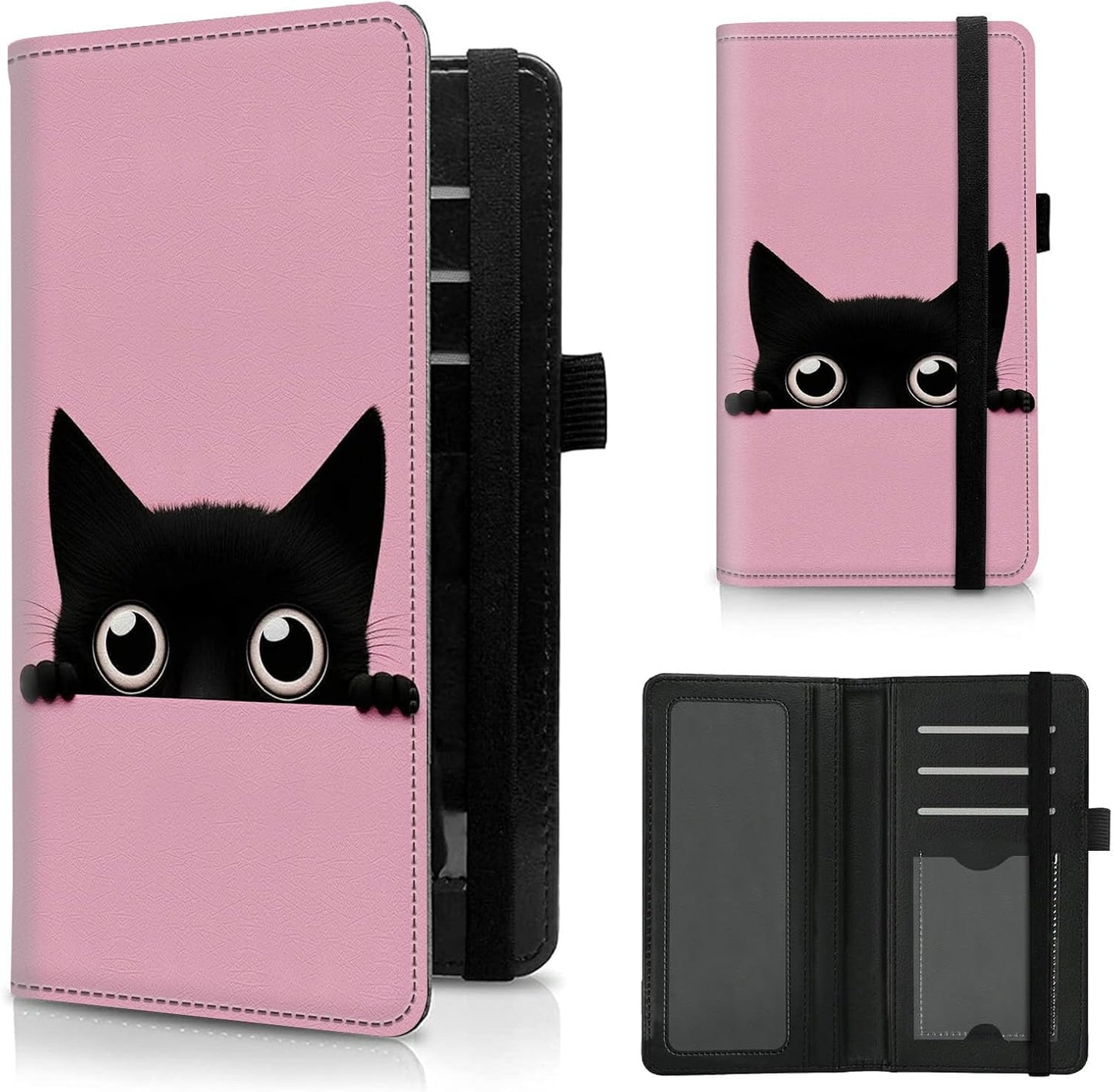 HOTCheck Book Cover for Personal Checkbook Cute Cat Pattern Design PU Leather Checkbook Cover for Men Women with Card Slots & Pen Holder and Elastic Strap for Duplicate Checks