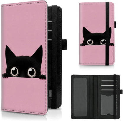 HOTCheck Book Cover for Personal Checkbook Cute Cat Pattern Design PU Leather Checkbook Cover for Men Women with Card Slots & Pen Holder and Elastic Strap for Duplicate Checks