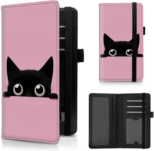 HOTCheck Book Cover for Personal Checkbook Cute Cat Pattern Design PU Leather Checkbook Cover for Men Women with Card Slots & Pen Holder and Elastic Strap for Duplicate Checks
