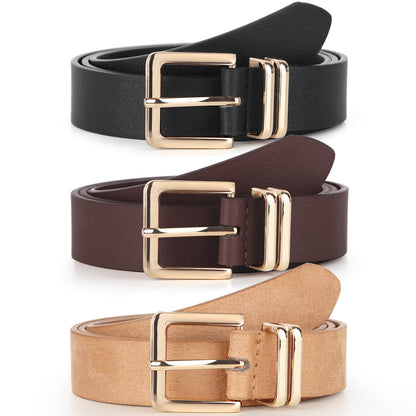HOTPack 3 Women Belts for Jeans Pants, Fashion Gold Buckle Leather Belts