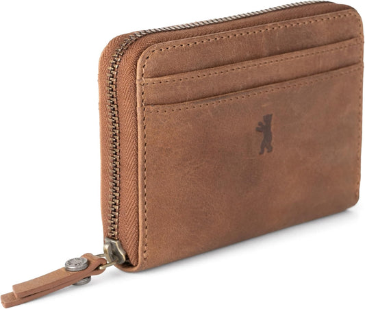 HOTBERLINER BAGS Genuine Leather Small Wallet Women Elsa, Gift Box – Brown | Soft Leather Bifold Zip Wallet, Fits Purses & Crossbody Bags, 6 Card Slots, 2 Cash Sections, Coin Pocket, RFID Blocking