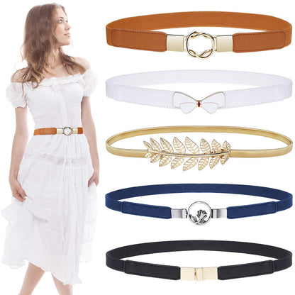 HOTEAONE Skinny Belts for Women 5 Pack, Fashion Dress Belts Stretch Women Waist Belts Plus Size Elastic Waist Band for Dresses
