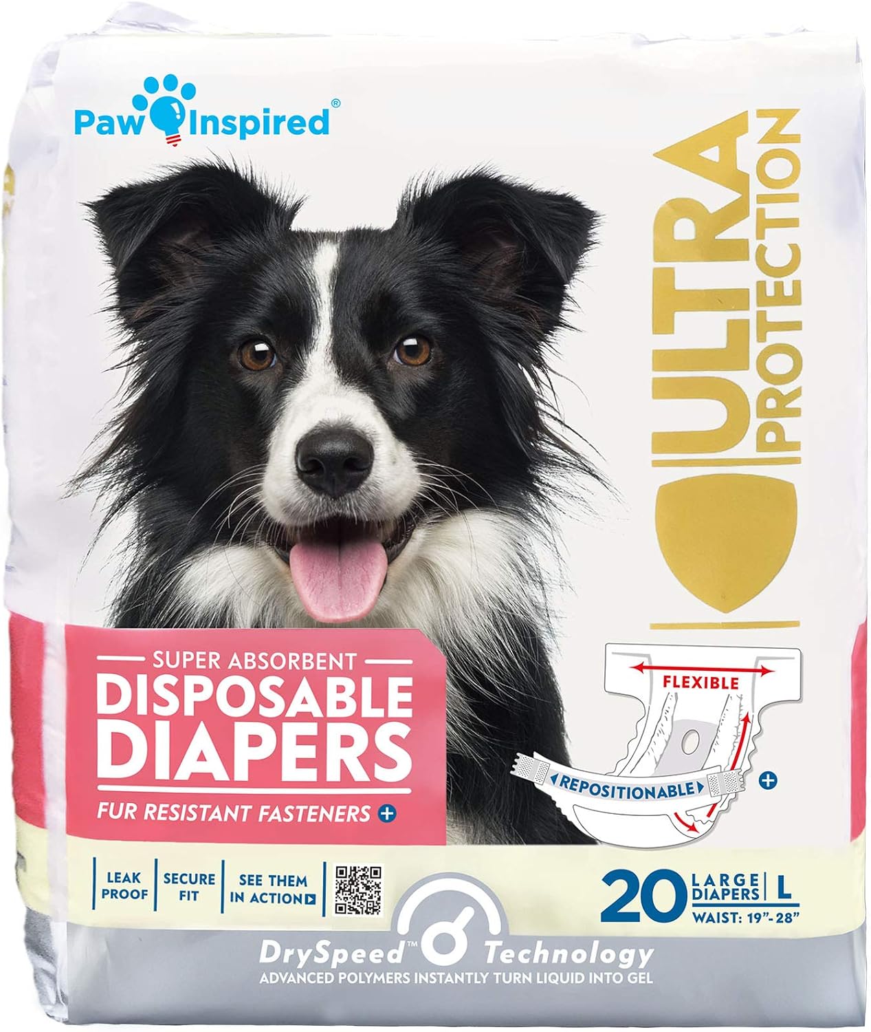 HOTPaw Inspired 32ct Disposable Dog Diapers | Female Dog Diapers Ultra Protection | Diapers for Dogs in Heat, Excitable Urination, or Incontinence (Small)