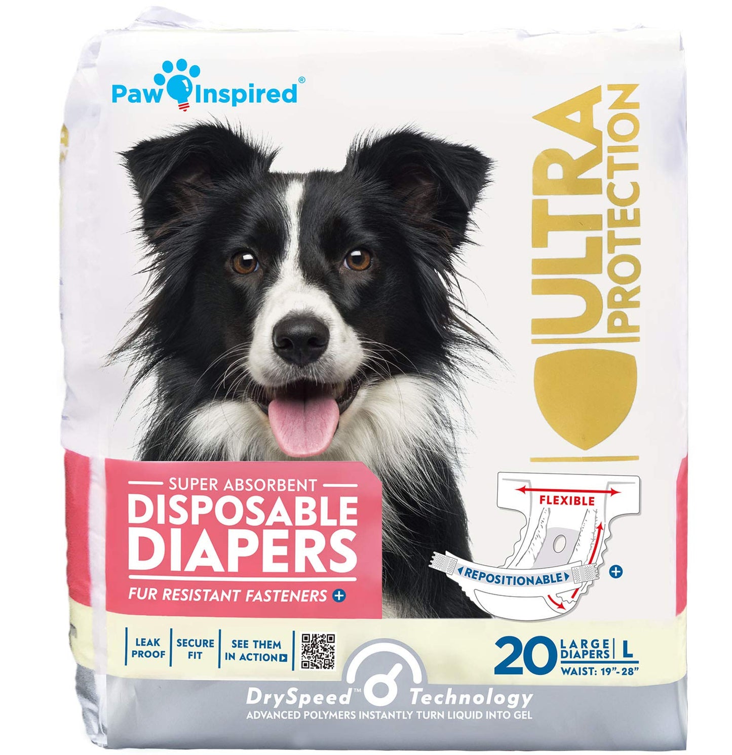 HOTPaw Inspired 32ct Disposable Dog Diapers | Female Dog Diapers Ultra Protection | Diapers for Dogs in Heat, Excitable Urination, or Incontinence (Small)