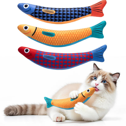 HOTPetBusy Cat Toys with[5000mg A+Natural Catnip &Silvervine] [Baby Grade] Interactive Soft Chew Kicker Cat Toys for Indoor Cats & Kittens, [Crinkle &Bell] Fish Sound Toy, Drives Bored Cat Crazy with Fun
