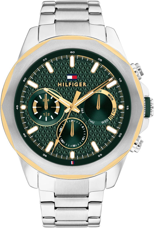 HOTTommy Hilfiger Men's Multifunction Quartz Watch, Stainless Steel Bracelet, Water Resistant 5 ATM, Urban Stylish Timepiece, Gift for Him, 46mm