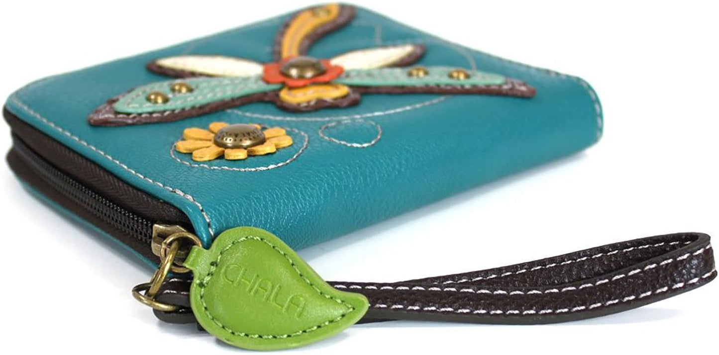 HOTChala Dragonfly Zip Around Wallet Wristlet - Vegan Leather