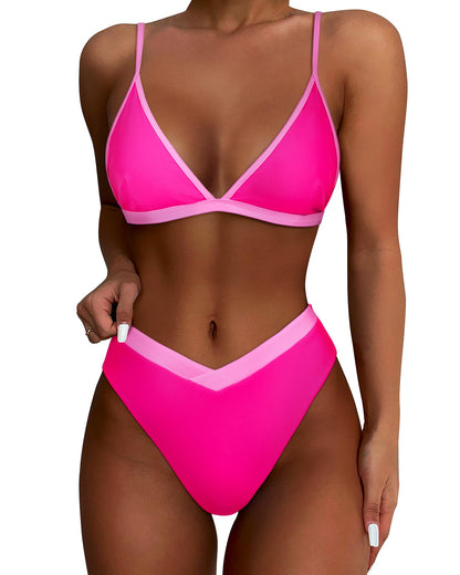 HOTSUUKSESS Women Triangle High Cut Bikini Sets Sexy High Waisted 2 Piece Swimsuit
