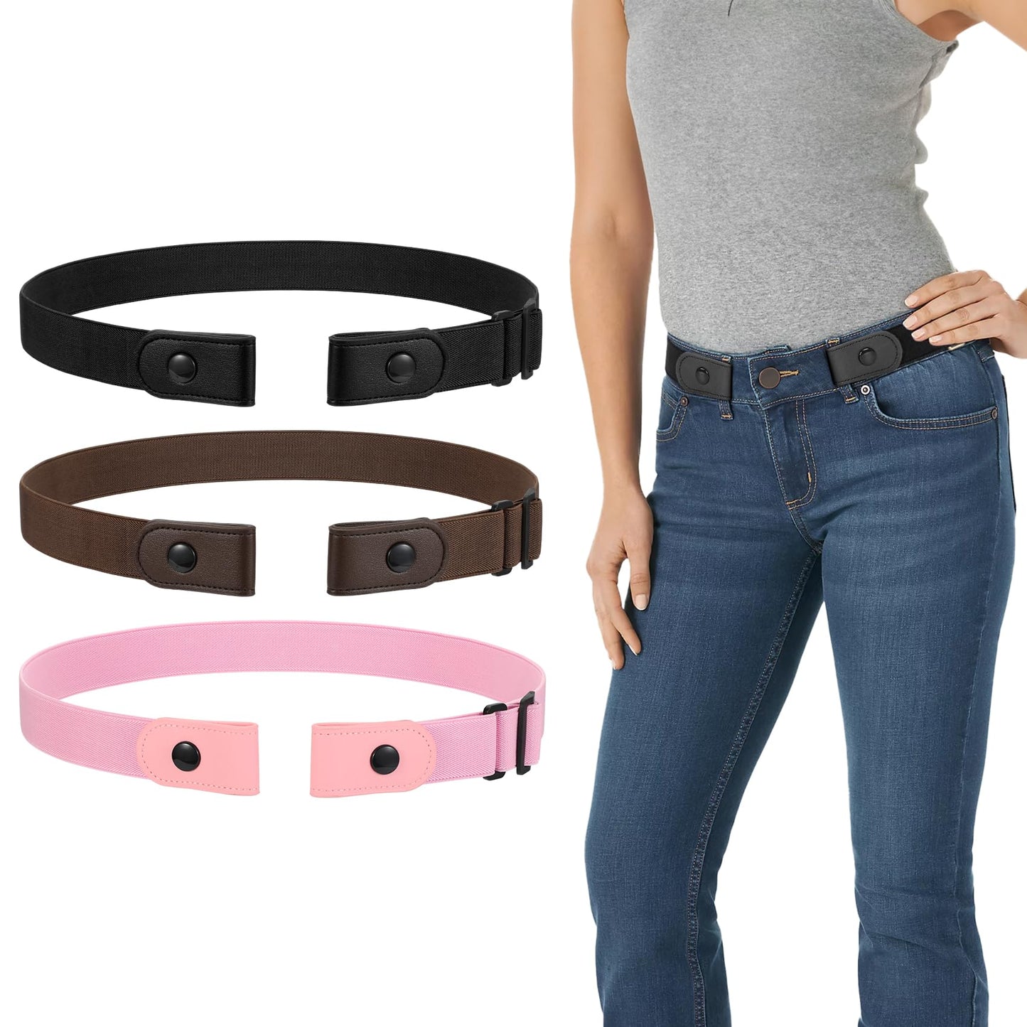 HOTWERFORU 3 Pack 4 Pack No Buckle Invisible Stretch Belt Buckle-Free Elastic Belt for Women and Men