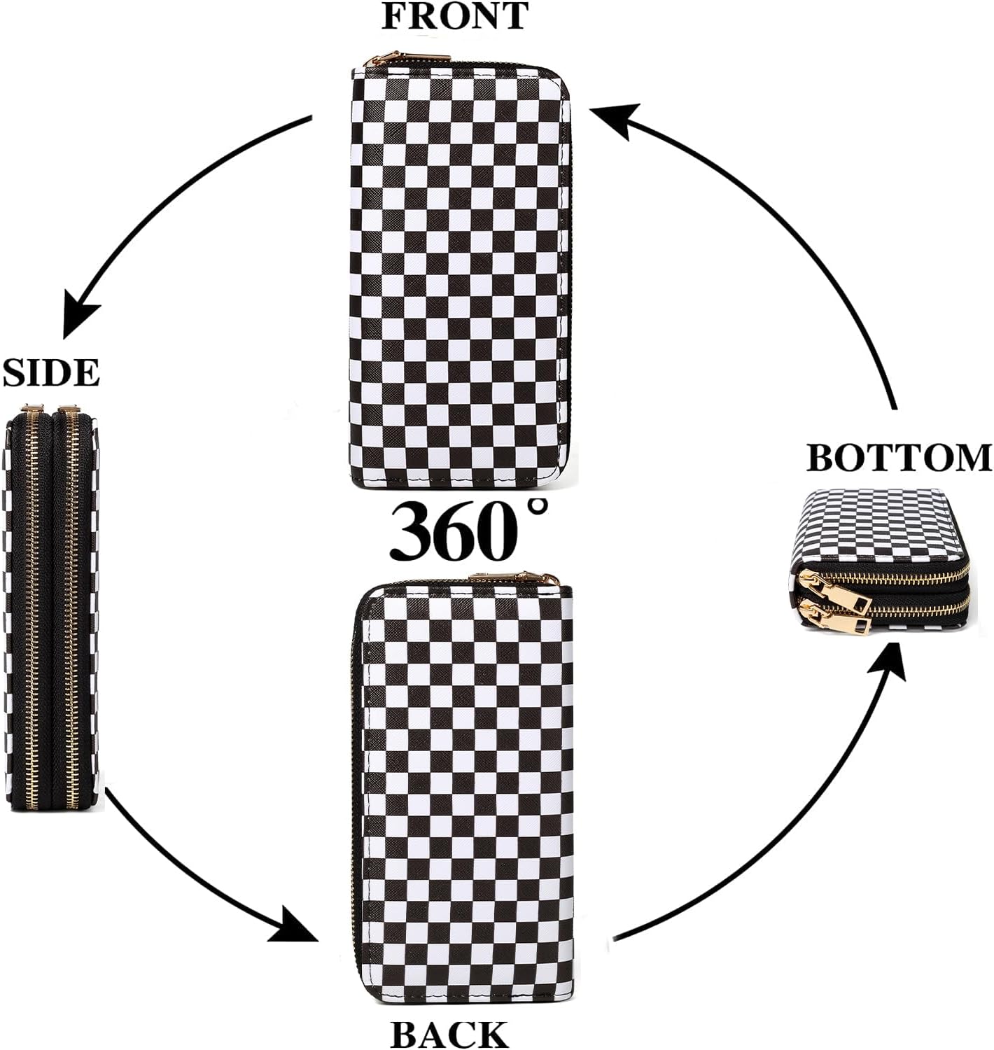 HOTCheckered Wallets for Women Cute Large Capacity Black White Plaid Purse 2 Zippers Credit Card Holder (checkered)