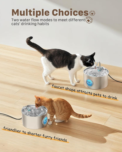 HOTCat Water Fountain Stainless Steel: 74oz/2.2L Cat Fountain for Drinking - Pet Water Fountain for Cats Inside - Quiet Cats Water Bowl Dispenser - Kitty Drinking Fountains - for Pets& Small Animals
