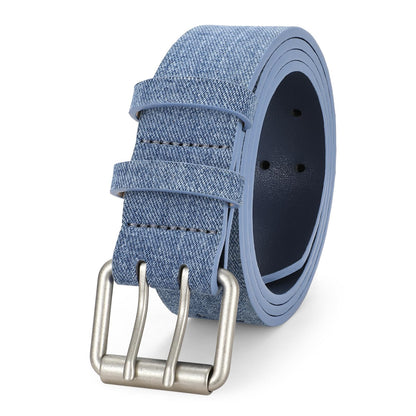 HOTJASGOOD Men Double Prong PU Leather Belt Casual Work Heavy Duty Belt Double Grommet Holes Belt for Jeans
