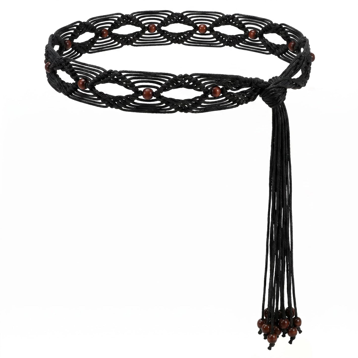 HOTWHIPPY Boho Braided Belt for Women Western Belt With Hand-Woven Wax Rope Country Tassel Belts for Dress, 2" Wide