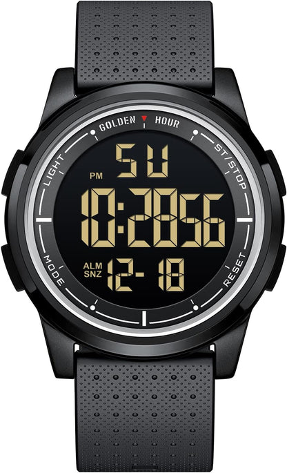 HOTGOLDEN HOUR Ultra-Thin Minimalist Sports Waterproof Digital Watches Men with Wide-Angle Display Rubber Strap Wrist Watch for Men Women