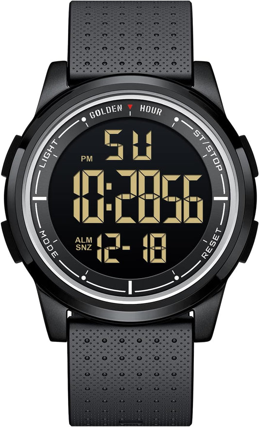 HOTGOLDEN HOUR Ultra-Thin Minimalist Sports Waterproof Digital Watches Men with Wide-Angle Display Rubber Strap Wrist Watch for Men Women