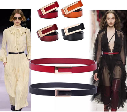 HOTWomen's Belt Genuine Leather Belts Durable Waist Belt Gold Color Buckle Waistband For Pants, Jeans, Width 0.80"