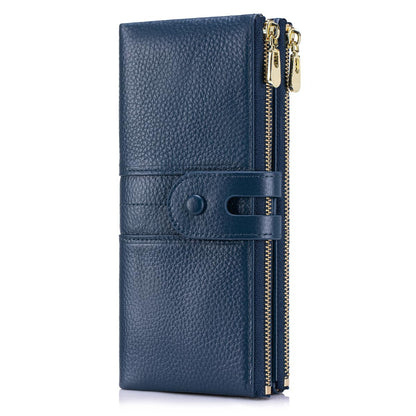 HOTLarge Capacity Wallets for Women Soft Leather RFID Blocking Long Wallet Ladies Bifold Clutch Purse Credit Card Holder with Double Zipper Pocket ID Window,Black