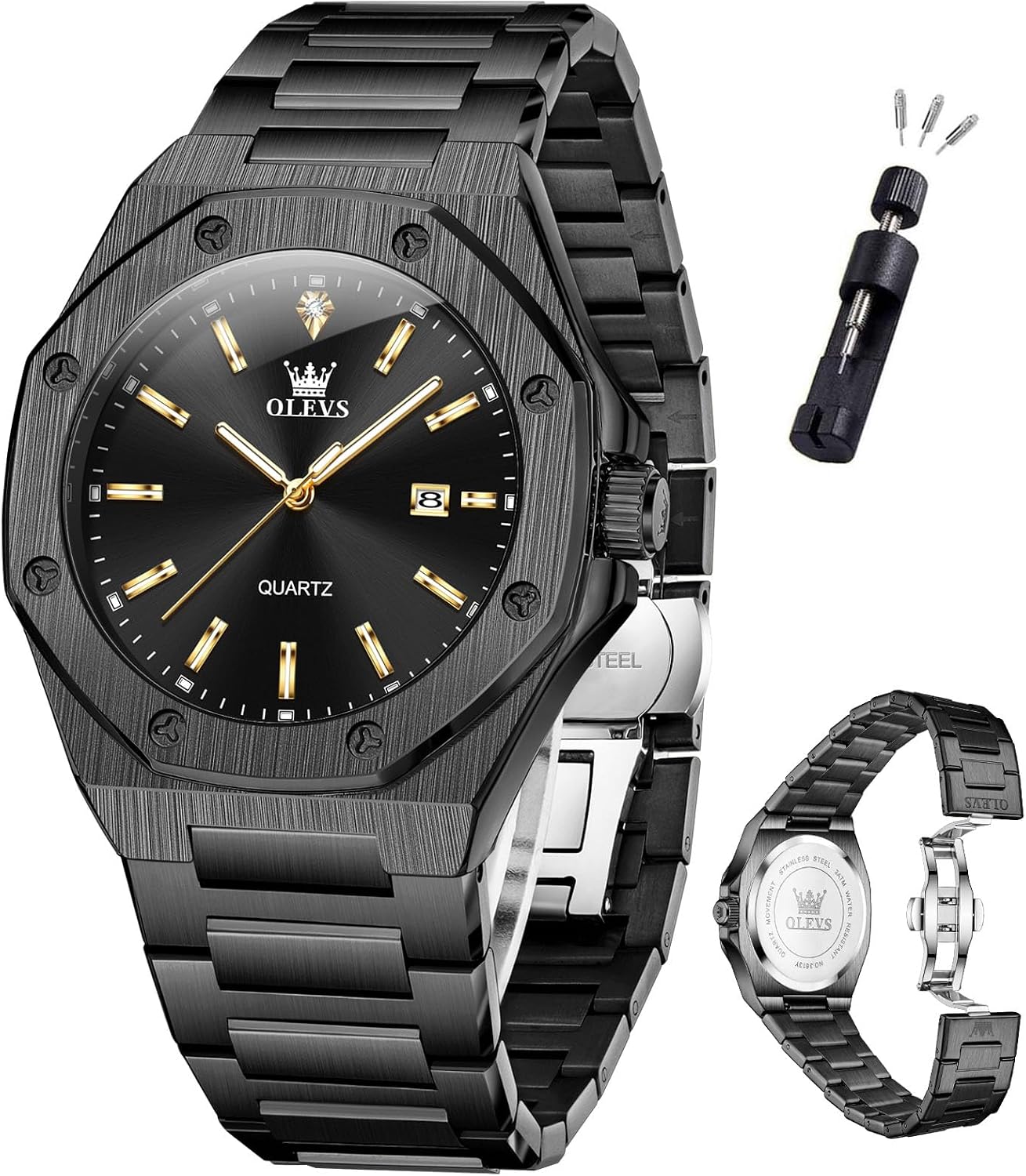 HOTOLEVS Mens Watches Octagonal Luxury Stainless Steel Dress Watches for Men Quartz Analog Large Face Luminous Relojes para Hombres