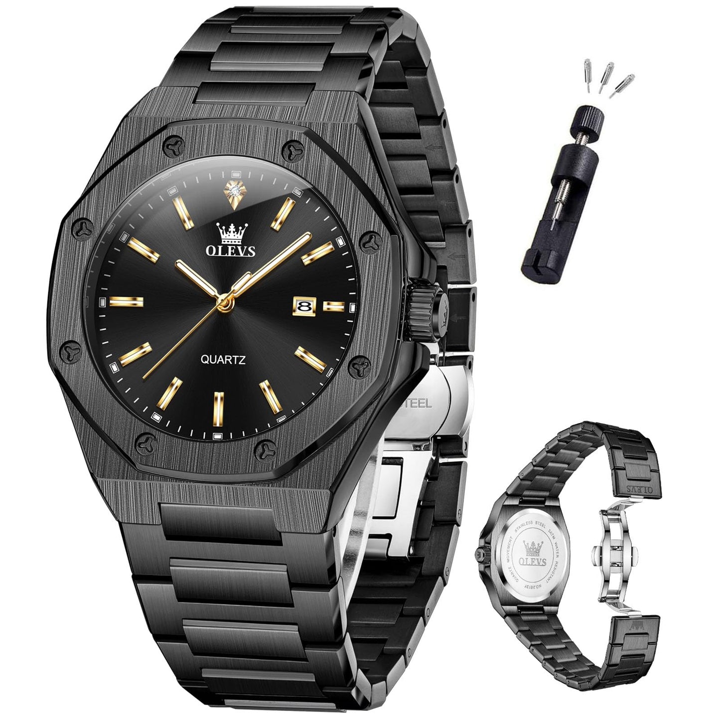 HOTOLEVS Mens Watches Octagonal Luxury Stainless Steel Dress Watches for Men Quartz Analog Large Face Luminous Relojes para Hombres