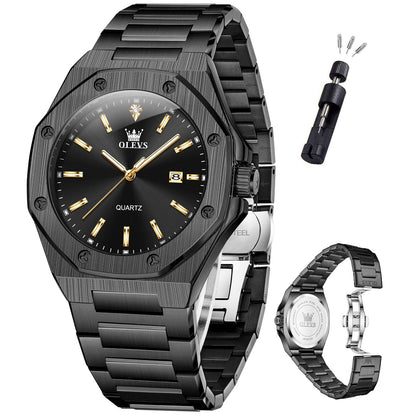 HOTOLEVS Mens Watches Octagonal Luxury Stainless Steel Dress Watches for Men Quartz Analog Large Face Luminous Relojes para Hombres