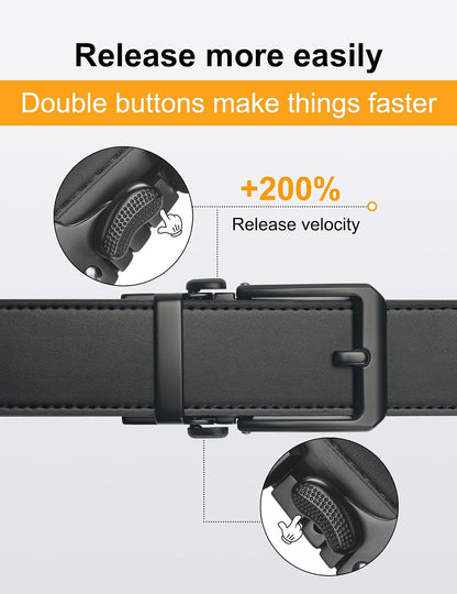 HOTJUKMO 1.5" (38mm) Leather Ratchet Belt for Men in Gift Box | Automatic Slide Buckle, Adjustable Trim to Fit