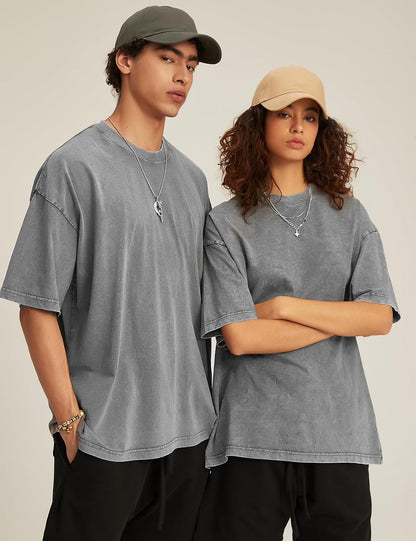 HOTFlygo 3 Pack Men Oversized T Shirts Acid Washed Unisex Tee Loose Fit Short Sleeve Casual Streetwear Baggy Basic Tops