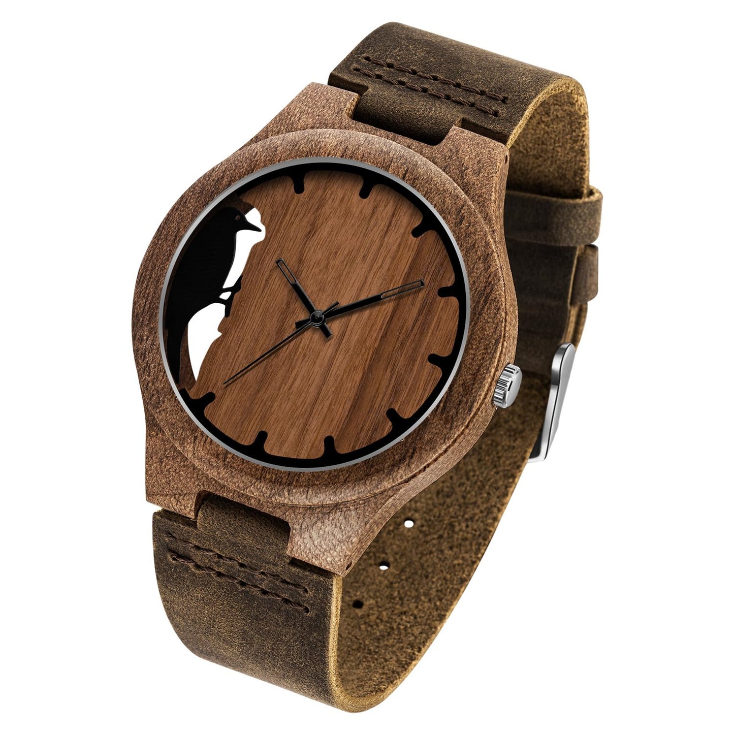 HOTWooden Watches for Men Handmade Leather Strap Analog Quartz | Unique Design, Natural Wood, Mens Wrist Watch, Casual Fashion Style