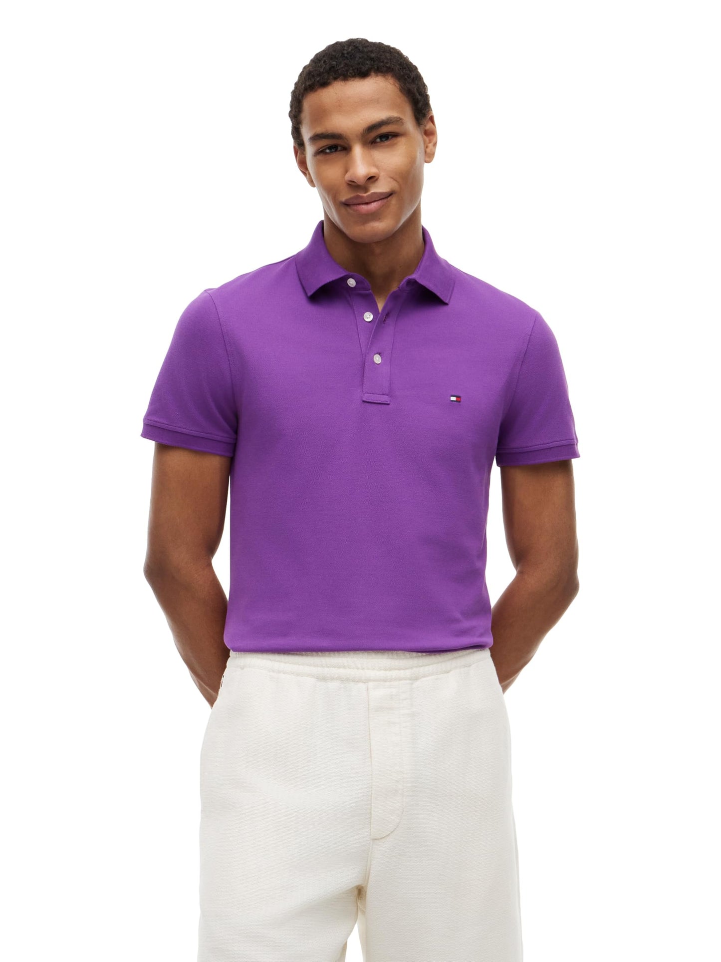 HOTTommy Hilfiger Men's Short Sleeve Polo Shirts in Slim Fit with Stretch and Organic Pique Cotton