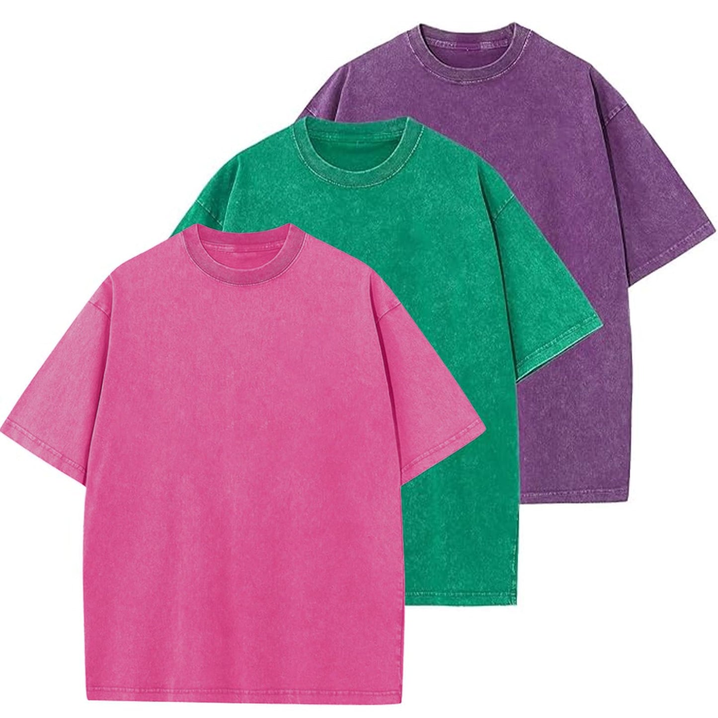 HOTMen's Cotton T-Shirts Oversized Unisex Short Sleeves Casual Loose Wash Solid Basic Tee Tops
