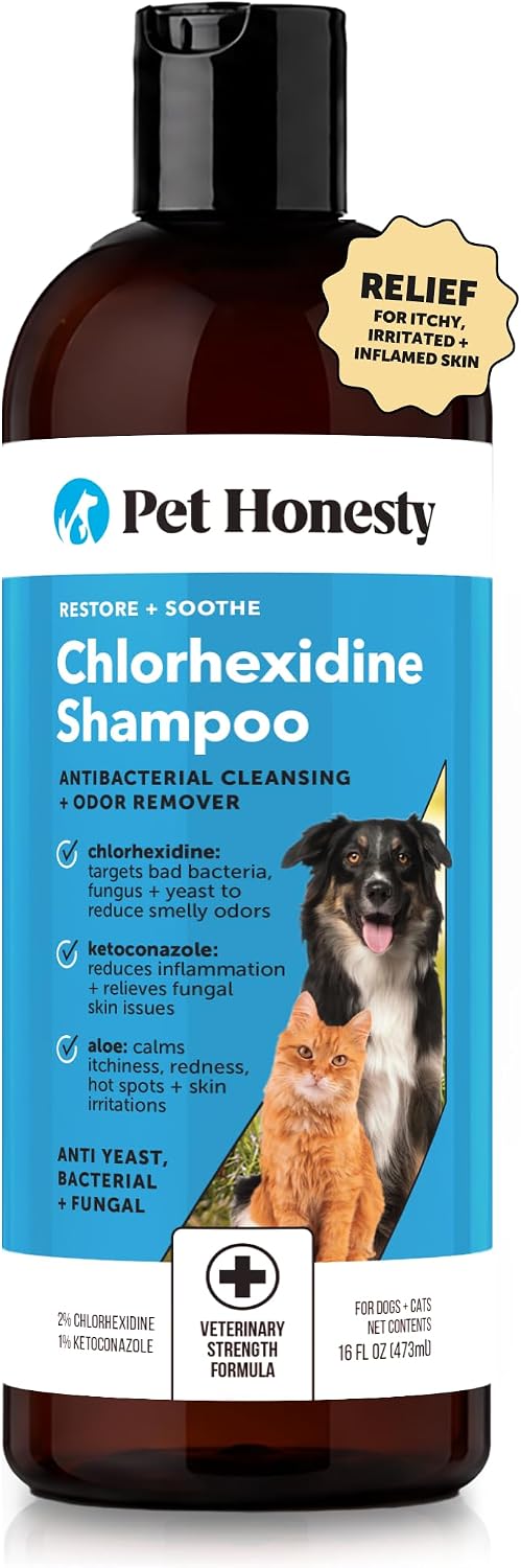 HOTPet Honesty Chlorhexidine Cat & Dog Seasonal Itch Relief Shampoo, for Allergies, Itching, Skin and Coat Supplement, Helps Shedding, Hot Spots, Deodorizing Dog Shampoo & Grooming Supplies,16oz