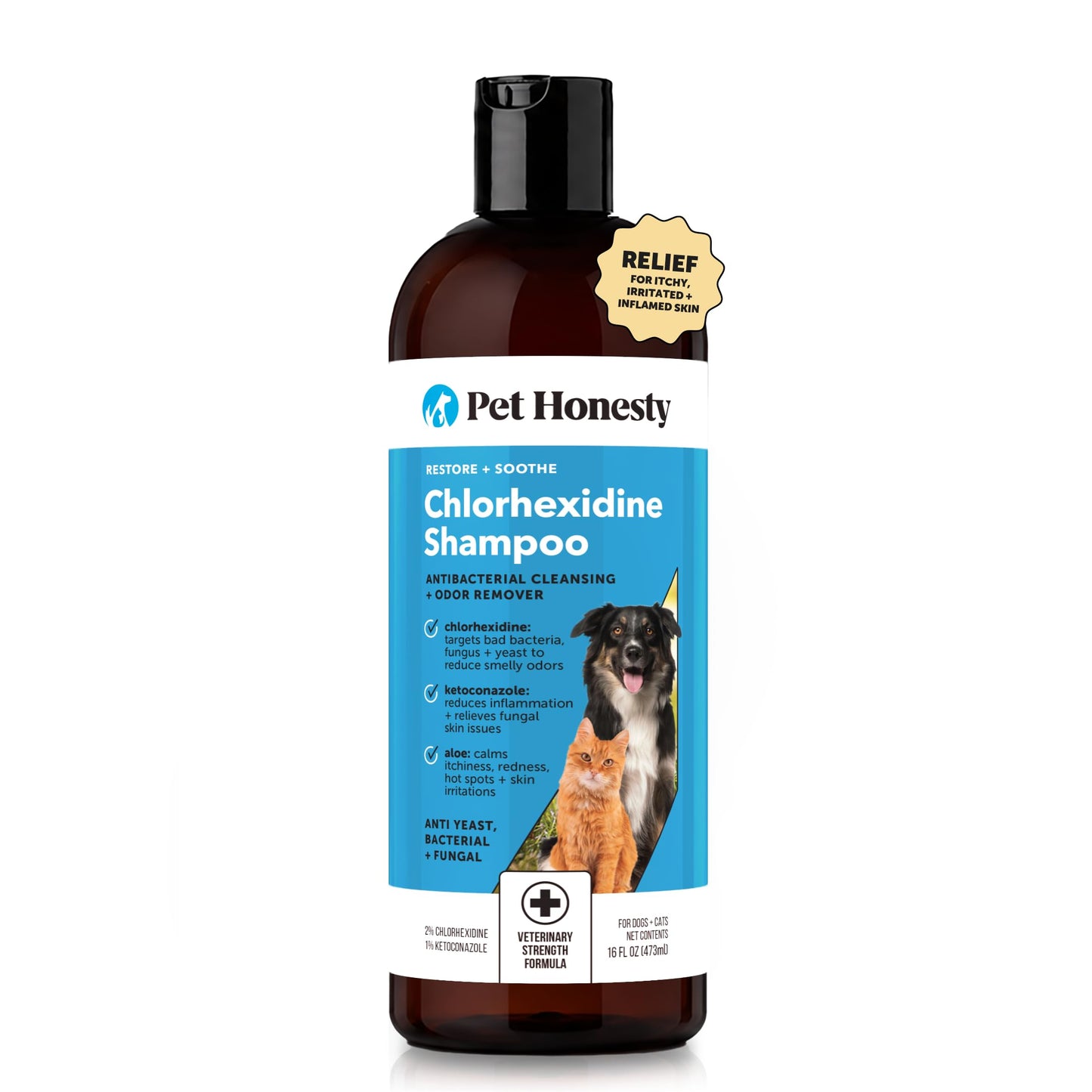HOTPet Honesty Chlorhexidine Cat & Dog Seasonal Itch Relief Shampoo, for Allergies, Itching, Skin and Coat Supplement, Helps Shedding, Hot Spots, Deodorizing Dog Shampoo & Grooming Supplies,16oz