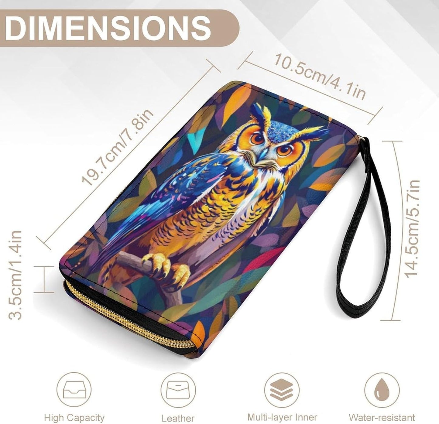 HOTColorful Owl Women's Wallet Wristlet Zipper Purse with Hand Strap Travel Credit Card Holder for Daily Use Gifts