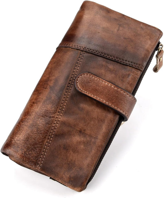 HOTKingTo Genuine Leather RFID Long Wallet for Women, Checkbook Card Holder | 18 card slots, ID windows, bill pockets and RFID blocking organize cash, cards, receipts and travel documents