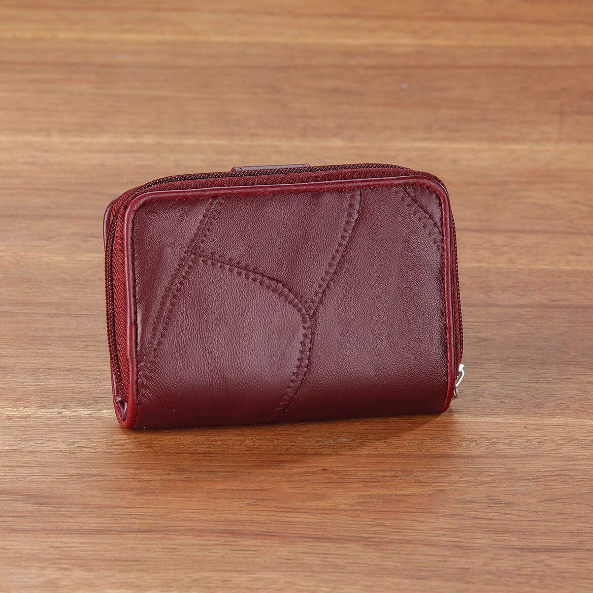 HOTFox Valley Traders Women's Patch Leather Multi-Pocket Wallet | Burgundy, Lambskin leather with polyurethane lining, Card Holder, Coin Slot, Compact, ID Window, Spacious, Stain Resistant