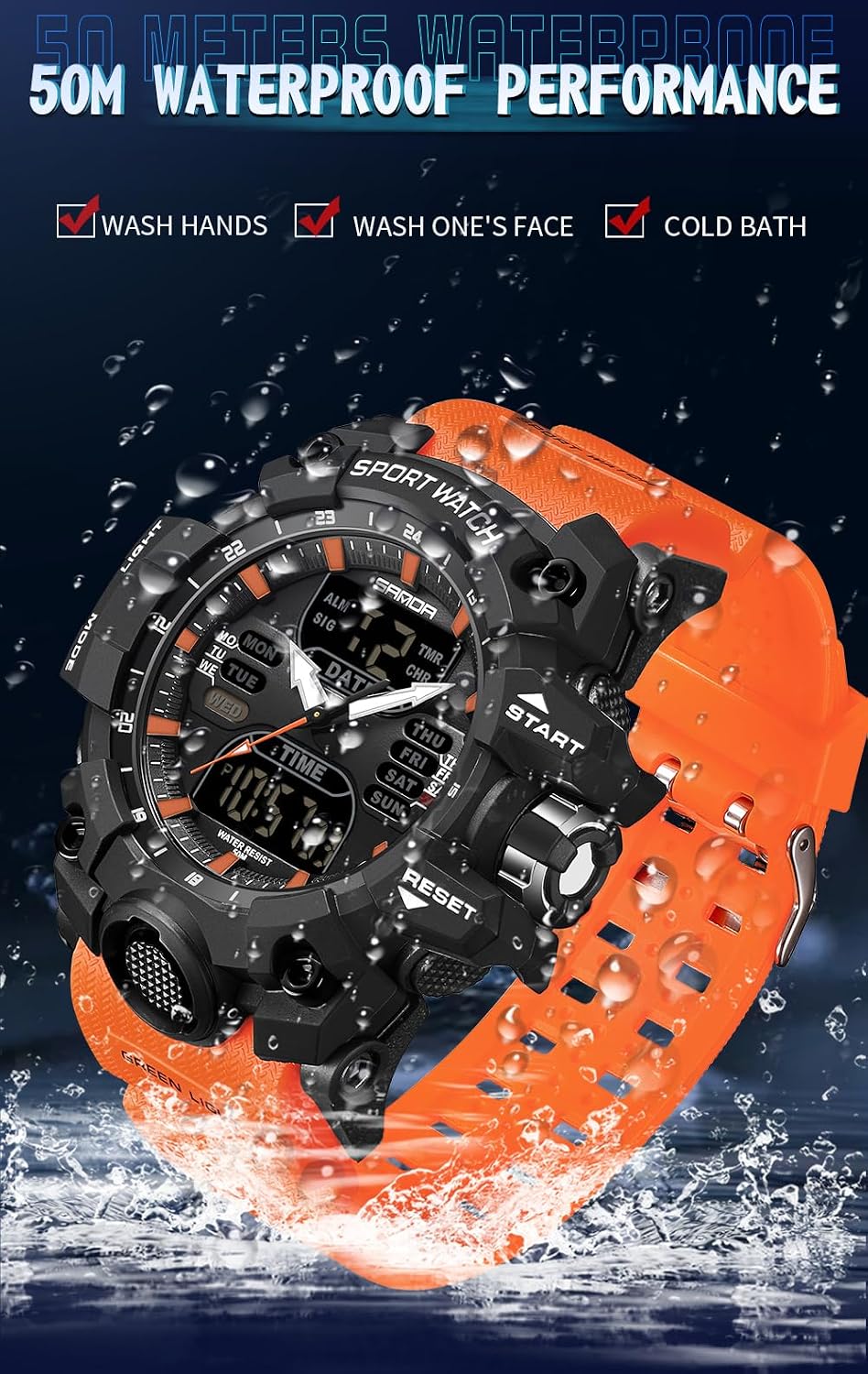 HOTGosasa Men's Large Face Outdoor Sports Watches Military S-Shock Watch Waterproof, Backlight, Alarm, Stopwatch Features - Rugged Wristwatch for Training, Hiking, and Adventure