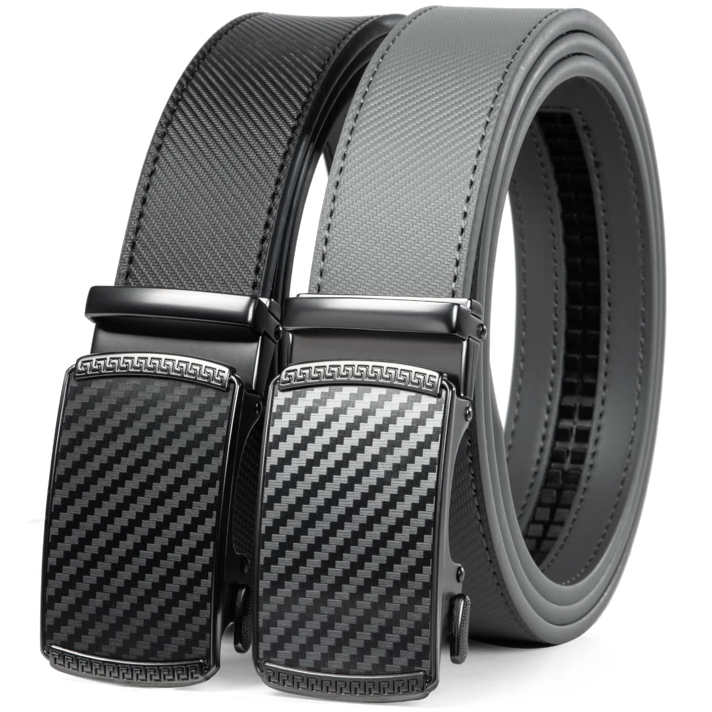 HOTFounders & C Mens Belt 2 Pack,Leather Ratchet Click Belt Dress with Slide Buckle 1 3/8" in Gift Set Box- Size Adjustable