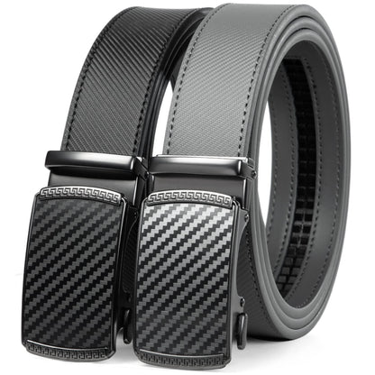 HOTFounders & C Mens Belt 2 Pack,Leather Ratchet Click Belt Dress with Slide Buckle 1 3/8" in Gift Set Box- Size Adjustable