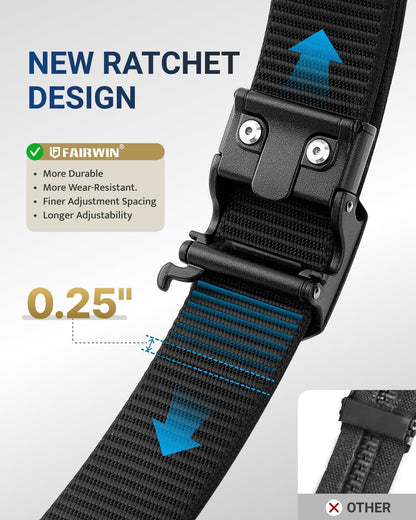 HOTFAIRWIN Tactical Gun Belt, Ratchet CCW EDC Stiff Heavy Duty Work 1.5" Battle Concealed Carry Rigid Patented Nylon Men Belts