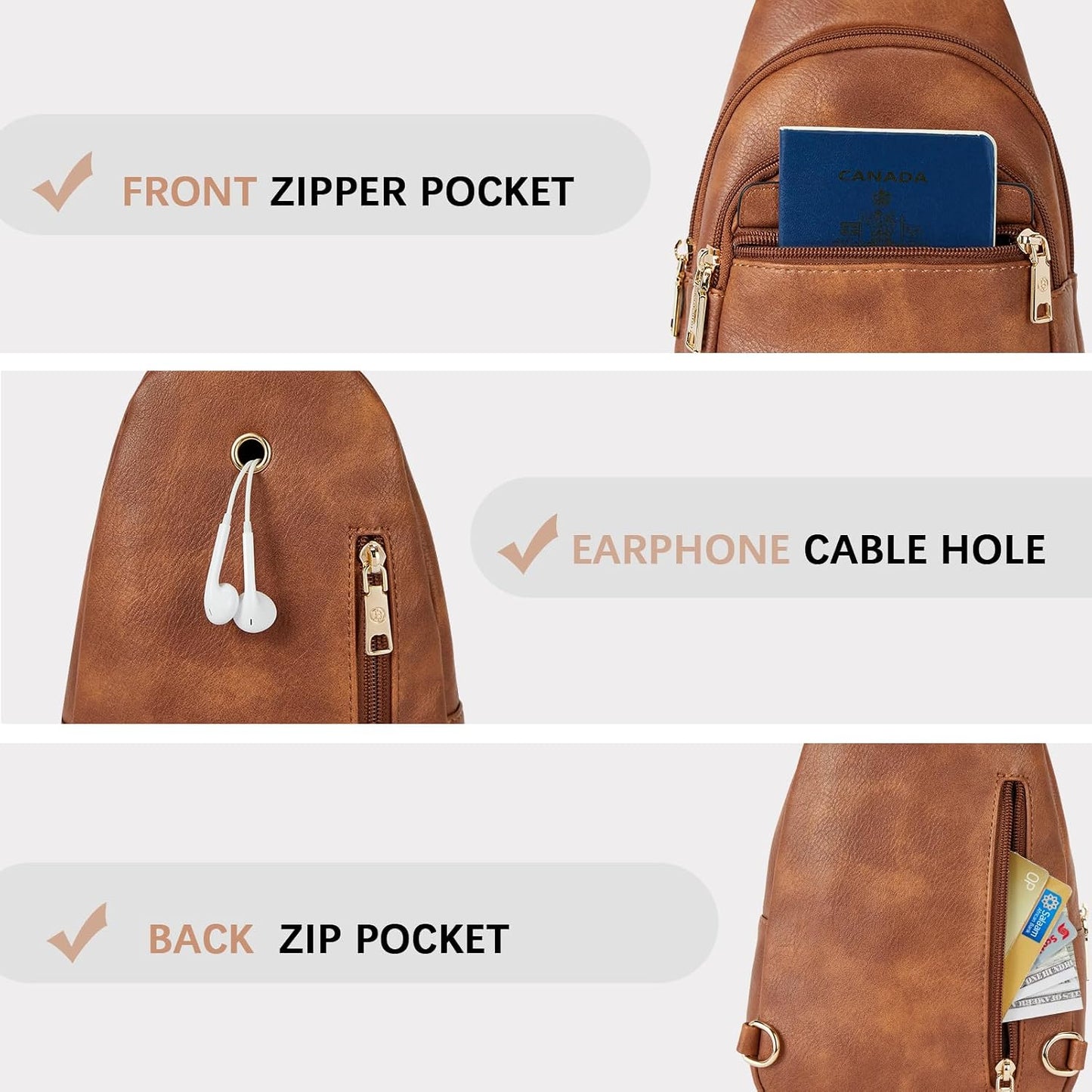HOTBOSTANTEN Sling Bag for Women Leather Crossbody Bags Fanny Pack Chest Bag for Travel