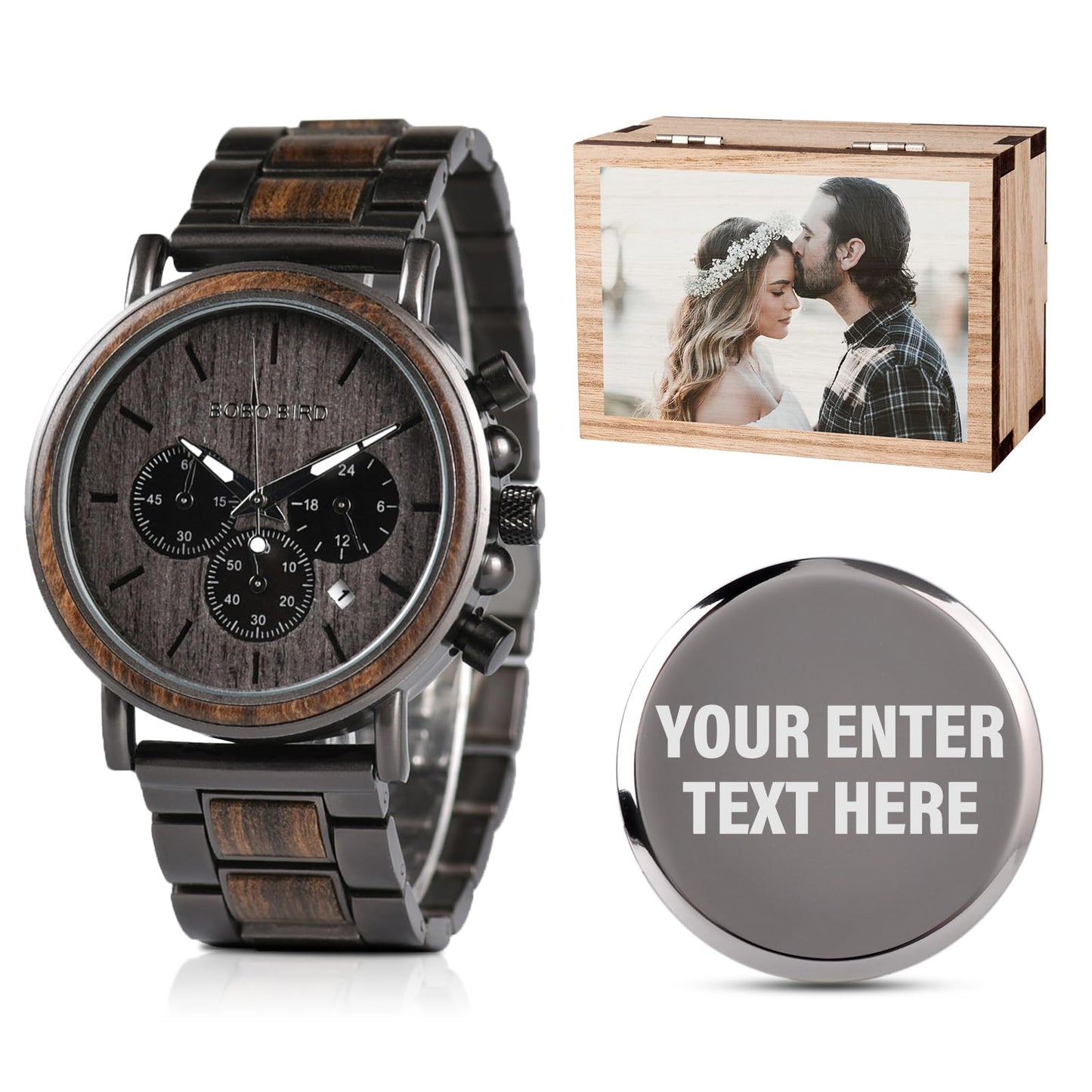 HOT2win Engraved Wooden Watch for Boyfriend My MAN Fiancé Husband Customized Personalized Wood Watches for Men Birthday Anniversary Personalized Watch