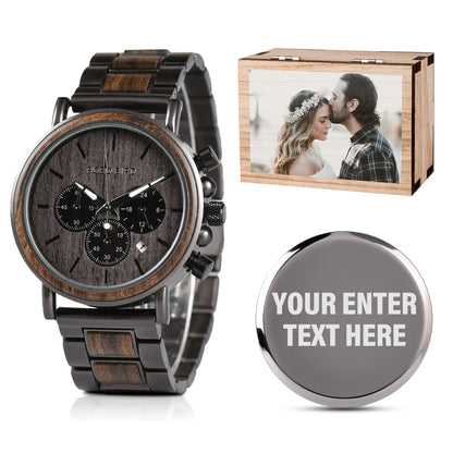 HOT2win Engraved Wooden Watch for Boyfriend My MAN Fiancé Husband Customized Personalized Wood Watches for Men Birthday Anniversary Personalized Watch