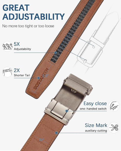HOTBOSTANTEN Mens Belt Leather Ratchet Belt For Men Dress and Casual with Adjustable Buckle, Trim to Fit