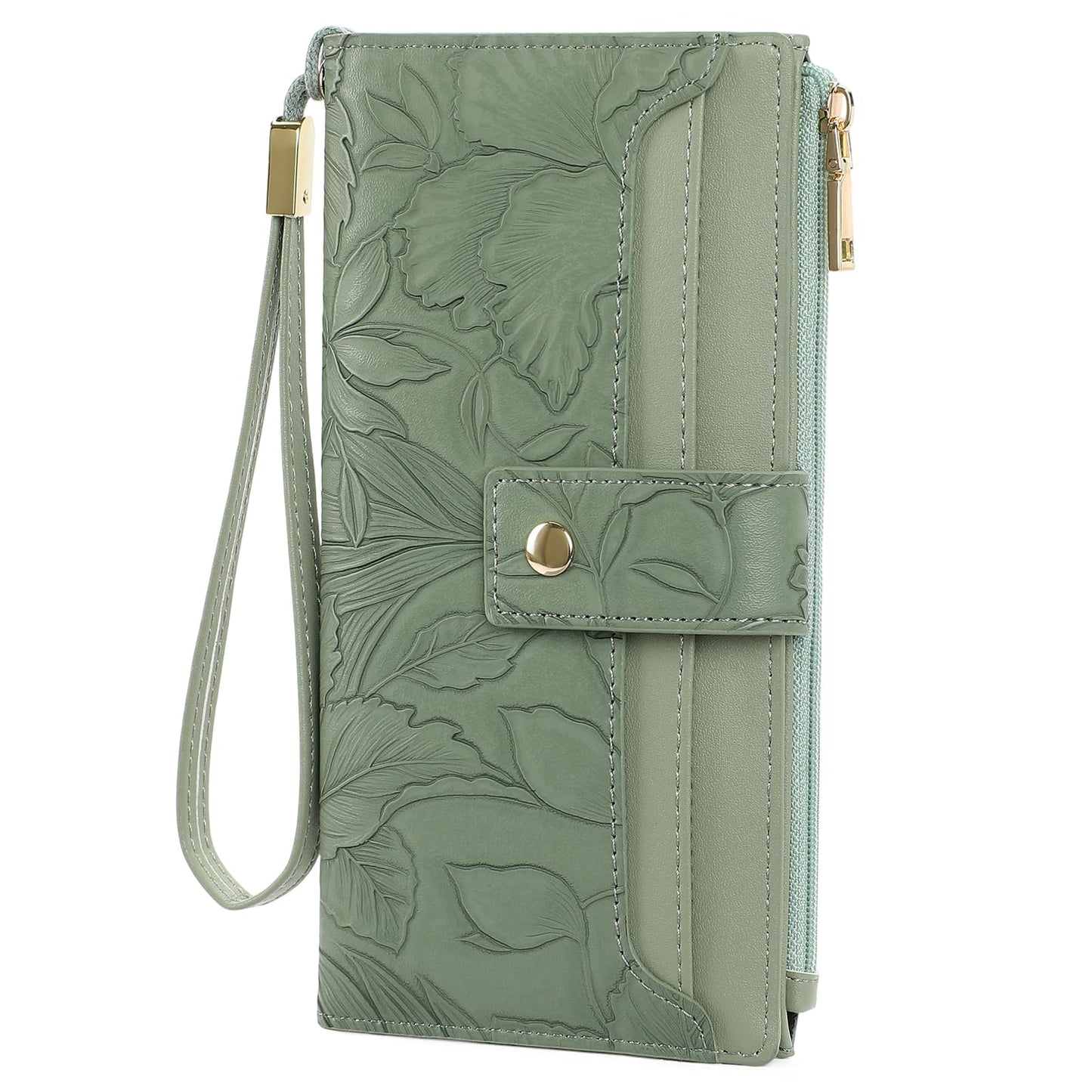 HOTSENDEFN Womens Wallet Slim Thin Bifold Card Holder RFID Blocking Vegan Leather Long Ladies Wallets with Wristlet