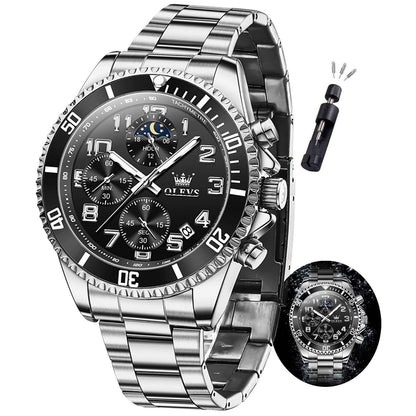 HOTOLEVS Mens Watches Chronograph Watch Luxury Dress Stainless Steel Waterproof Watches for Men Moon Phase Luminous Business Calendar Wrist Watch Blue/Black/Green/Gold/Face