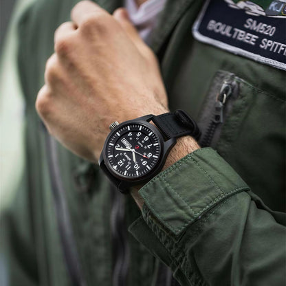 HOTInfantry Mens Military Field Watch, 12/24H Day Date, 5ATM Waterproof Nylon | Tactical Army Style, Analog Quartz, Day Date Window, Breathable Band for Outdoor Work Sport